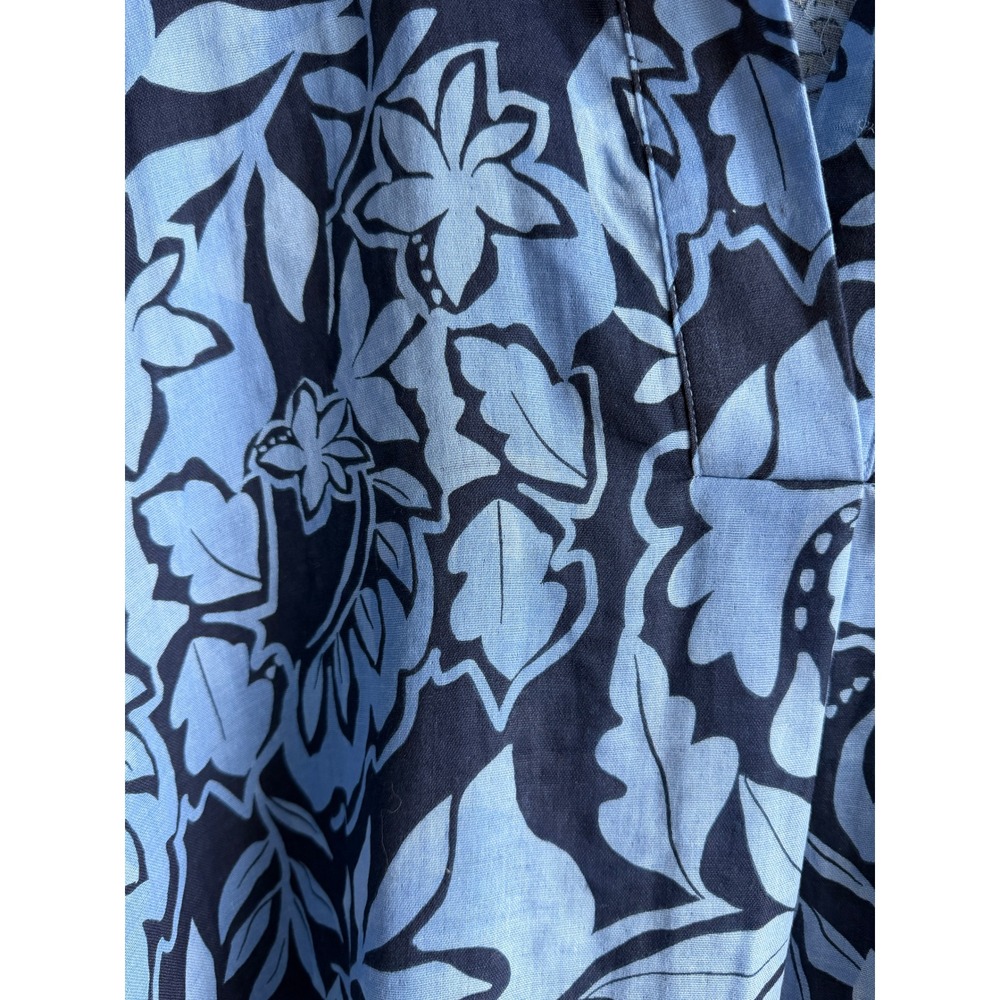 Belle Asle Blue Floral Organic Linen Midi Caftan Dress Short Sleeve Pocket - Picture 13 of 16